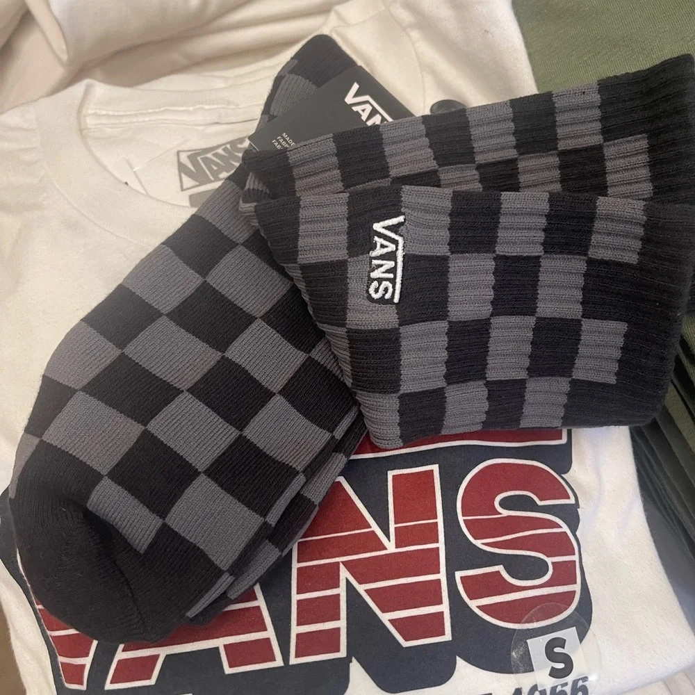 Vans Checkerboard Pewter / Black Crew Socks (1 pair) Monochrome Checkered Crew